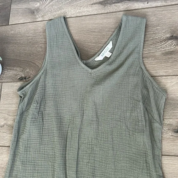 BRIGGS Sleeveless Olive Green Dress 100% Cotton Gauze Size Small - Picture 3 of 5